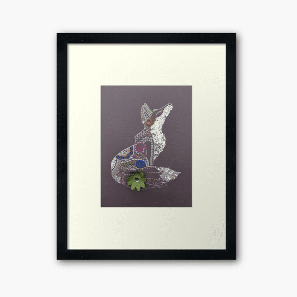 nancyeartist.com - fox with green flower framed