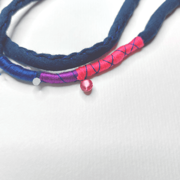nancyeartist.com - Hand Stitched Pink Denim Necklace 3