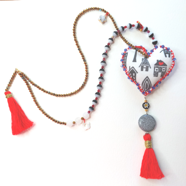 Fabric Heart And Precious Stones Necklace 3