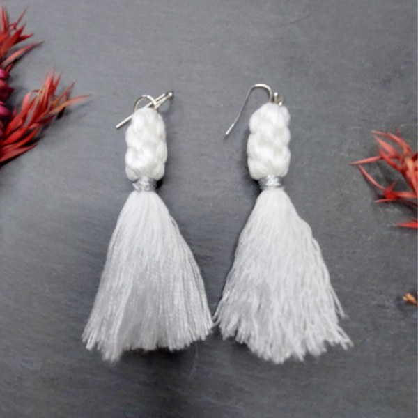 White Knotted Embroidery Thread Earrings 2 - nancyeartist.com