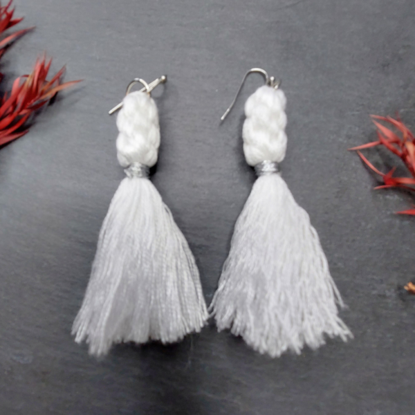 White Knotted Embroidery Thread Earrings - nancyeartist.com