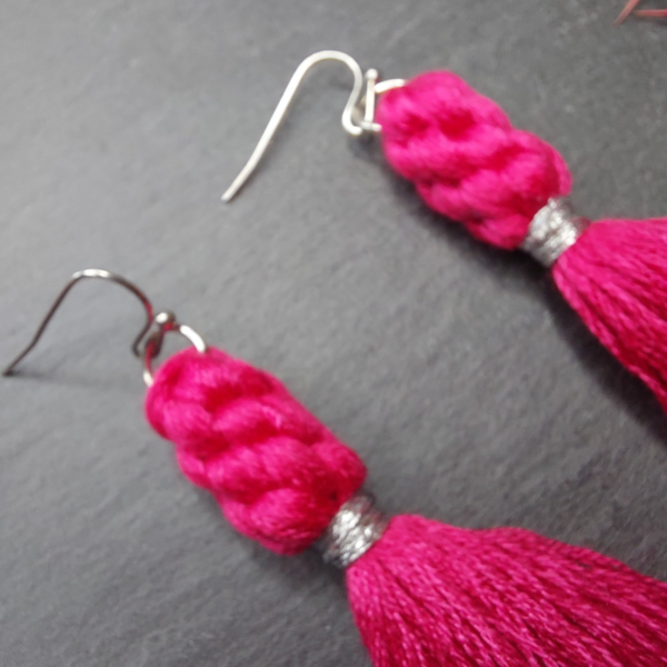 Pink Knotted Embroidery Thread Earrings 1 - nancyeartist.com