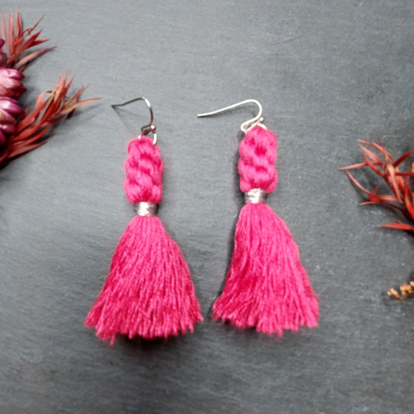 Pink Knotted Embroidery Thread Earrings - nancyeartist.com