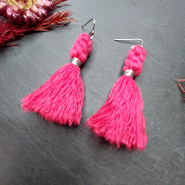 Pink Knotted Embroidery Thread Earrings 2 - nancyeartist.com