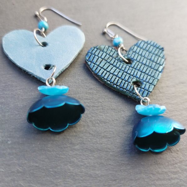Blue Flower Heart Earrings 2 - nancyeartist.com