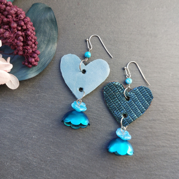 Blue Flower Heart Earrings 1 - nancyeartist.com