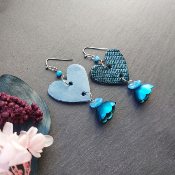 Blue Flower Heart Earrings 3 - nancyeartist.com