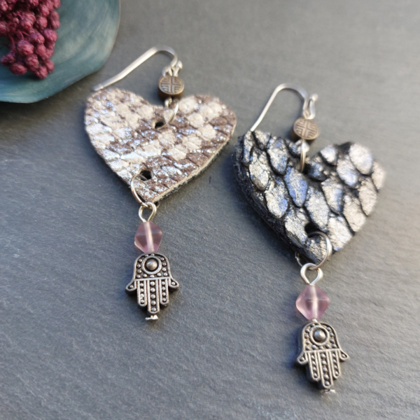 Silver Leather Heart Earrings - nancyeartist.com