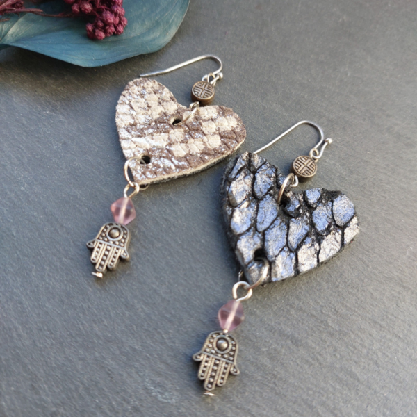 Silver Leather Heart Earrings 3 - nancyeartist.com
