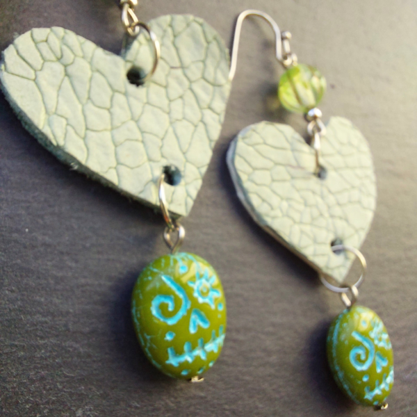 Green Voodoo Heart Earrings 2 - nancyeartist.com