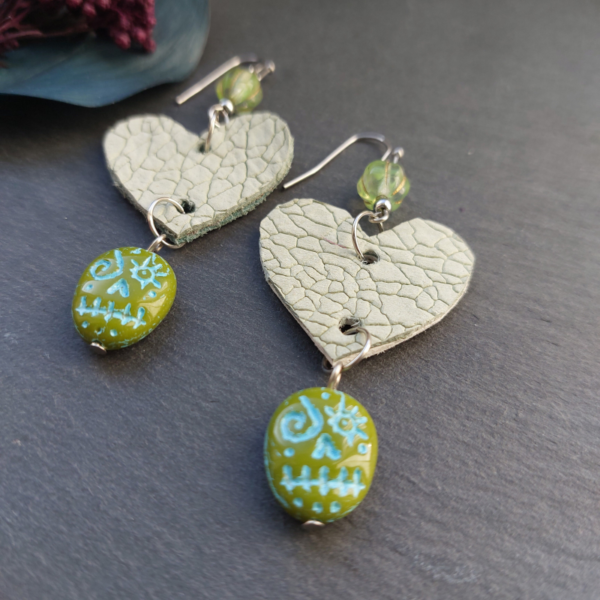 Green Voodoo Heart Earrings 1 - nancyeartist.com