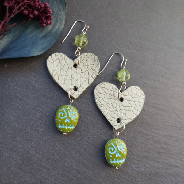 Green Voodoo Heart Earrings - nancyeartist.com