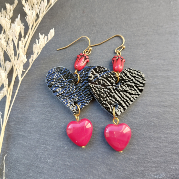 Black And Red Heart Earrings -nancyeartist.com