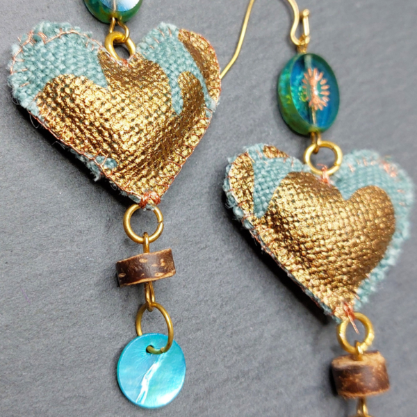 Small Bronze Teal Heart Earrings 2 - nancyeartist.com
