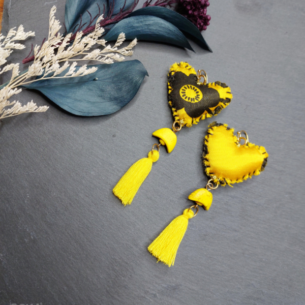 Yellow Heart Tassel Earrings 2 - nancyeartist.com